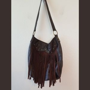 Roxy Brown Fringe Stud One Strap Boho Shoulder Bag